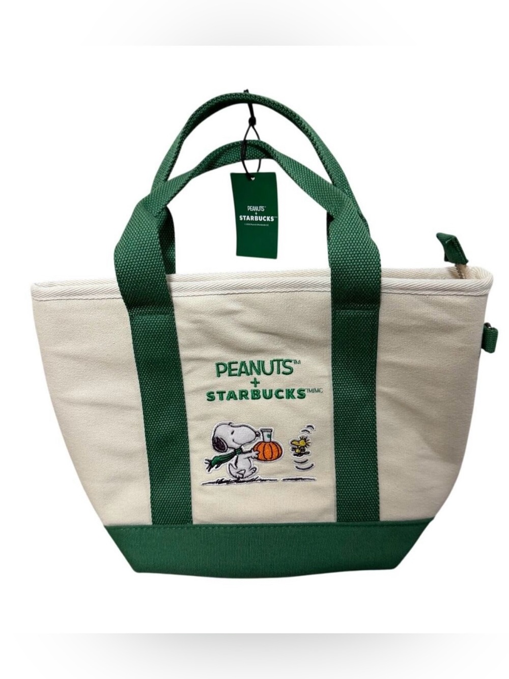 Peanuts + Starbucks Mini Green & Cream Canvas Tote Bag